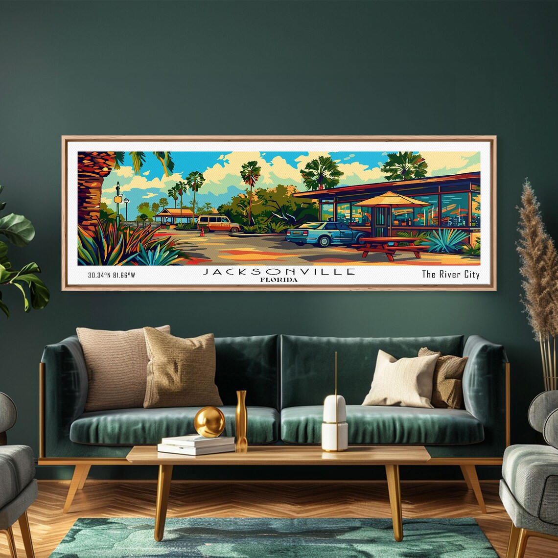 Jacksonville Florida Retro Cafe Palm Trees Vintage Cars Travel Poster - Image 3