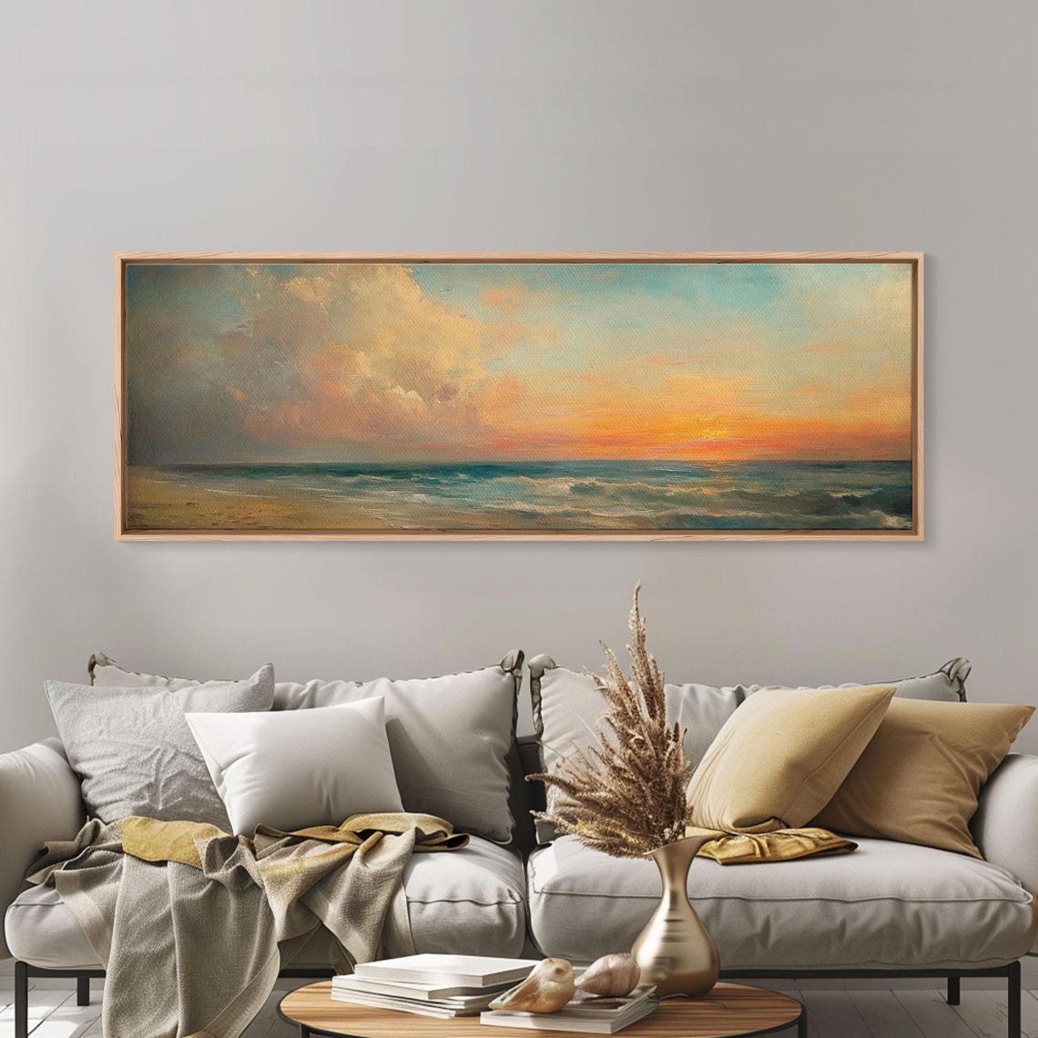 Moody Seascape Sunset Golden Horizon Storm Clouds Ocean Wall Art - Image 5