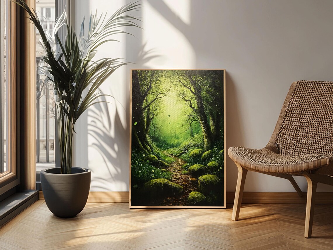 Enchanted Green Forest Path Magical Woodland Light Fantasy Nature Art Poster - Image 5
