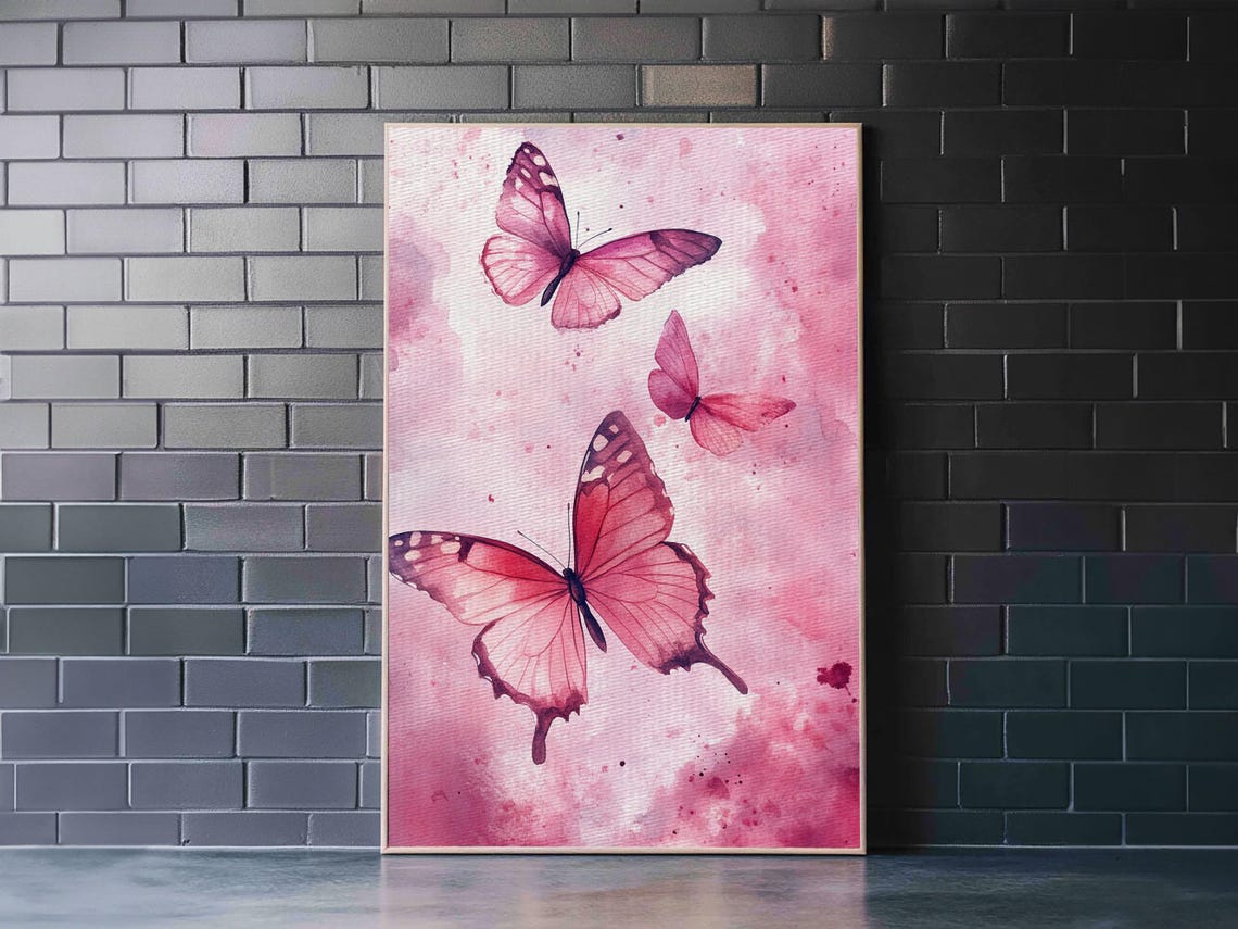 Watercolor Painting Print Of Pink Butterflies Preppy Art Preppy Decor Girls Dorm Room Wall Art Nursery Decor Nursery Wall Art Nuevart - Image 3