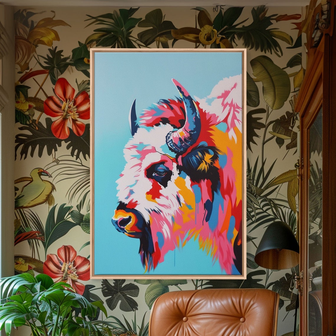 Bison Portrait In Bold Pink Orange And Blue Pop Art Style Poster - Image 5