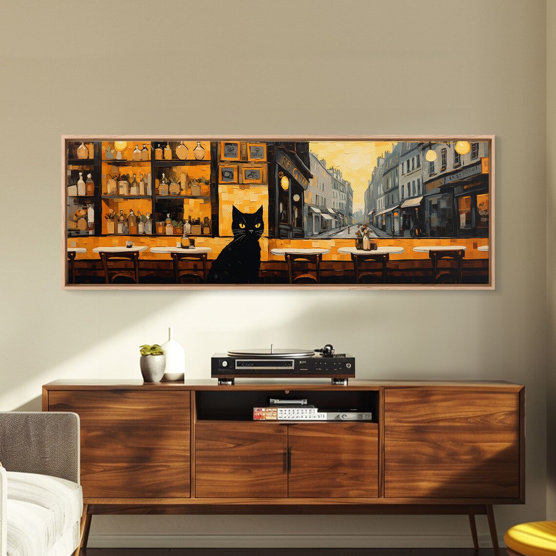 The Cat In The Cafe, Black Cat Wall Art Print - Image 5