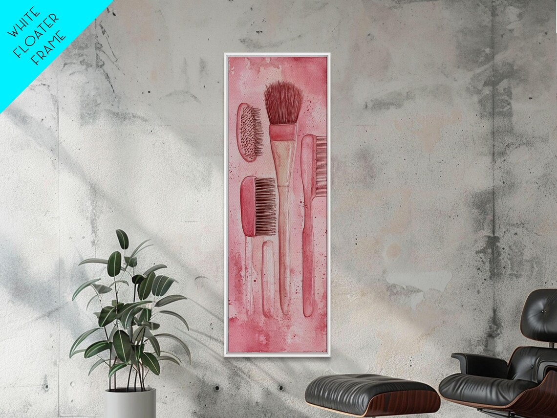 Pink Hairbrushes And Combs Watercolor Vanity Beauty Salon Wall Art - Image 6