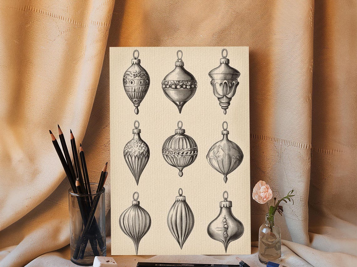 Vintage Christmas Ornament Baubles Engraving Holiday Wall Poster - Image 2