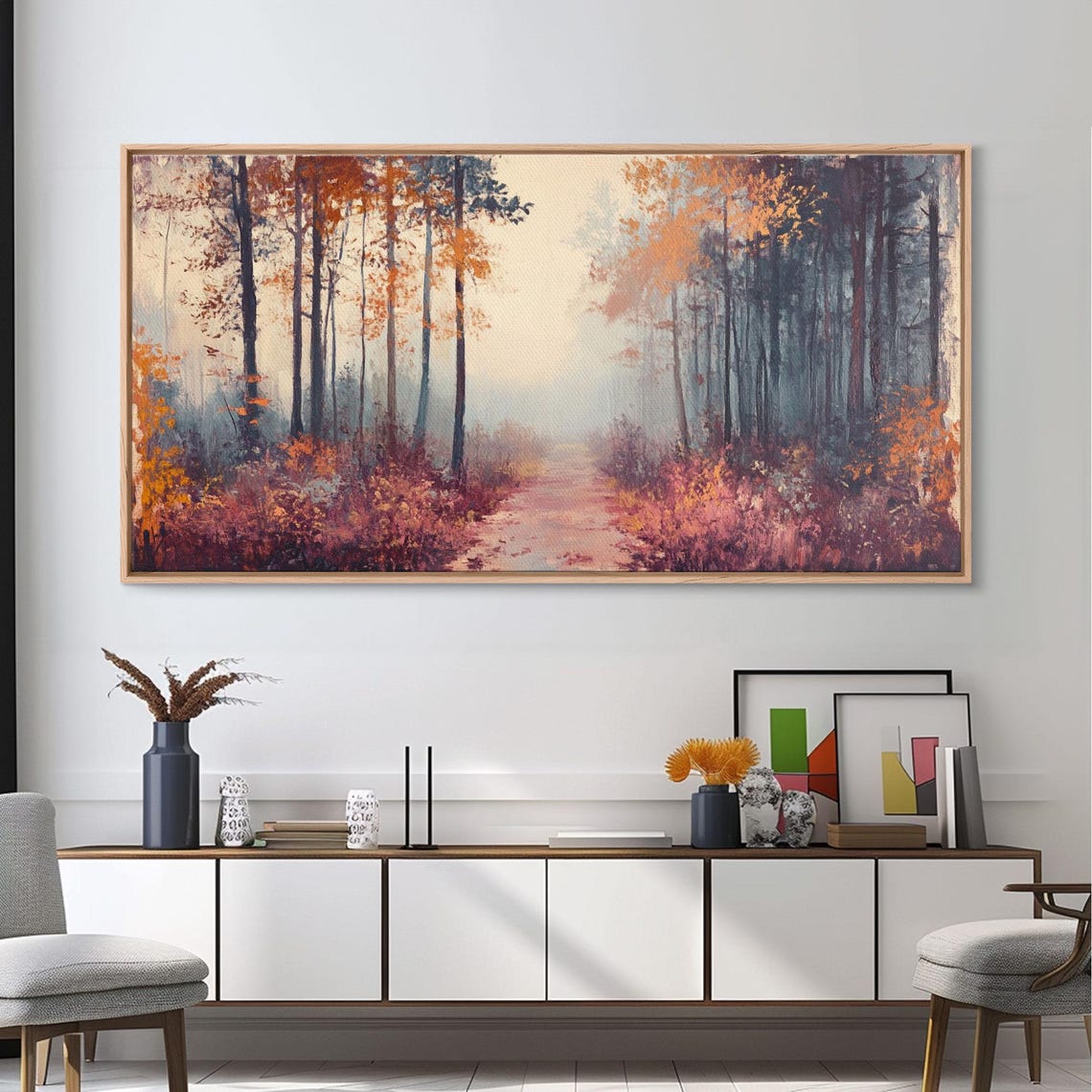 Misty Autumn Woods Foggy Fall Pathway Impressionist Forest Poster - Image 4