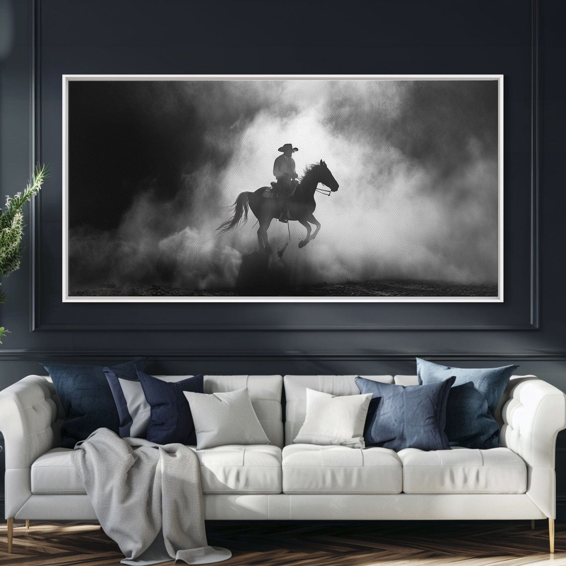 Silhouette Of Cowboy On Horse In Dusty Arena Framed Print For Western Style Home Perfect Living Room Decor Art For Bedroom - Image 5