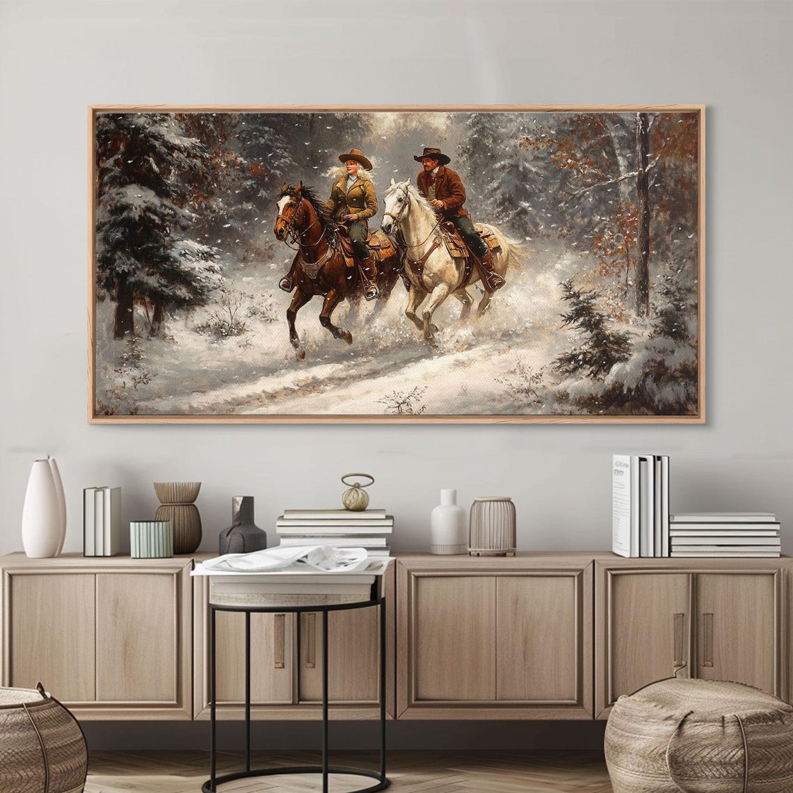 Riders In The Snow Framed Print Rustic Wall Decor Primitive Art Wall Art Warm Fall Colors Western Decor Rustic Farmhouse - Image 6