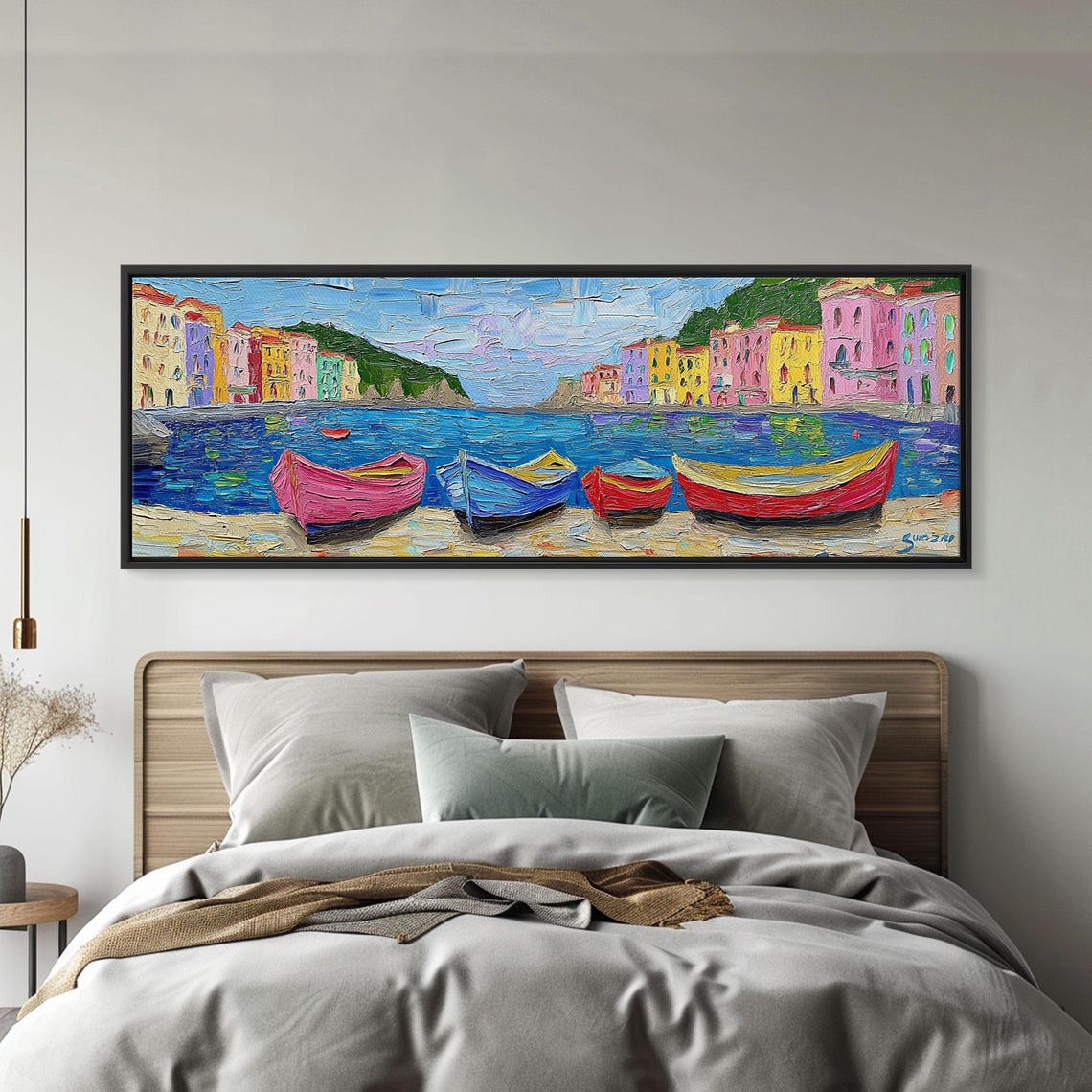Italian Fishing Village Colorful Rowboats Impasto Harbor Poster