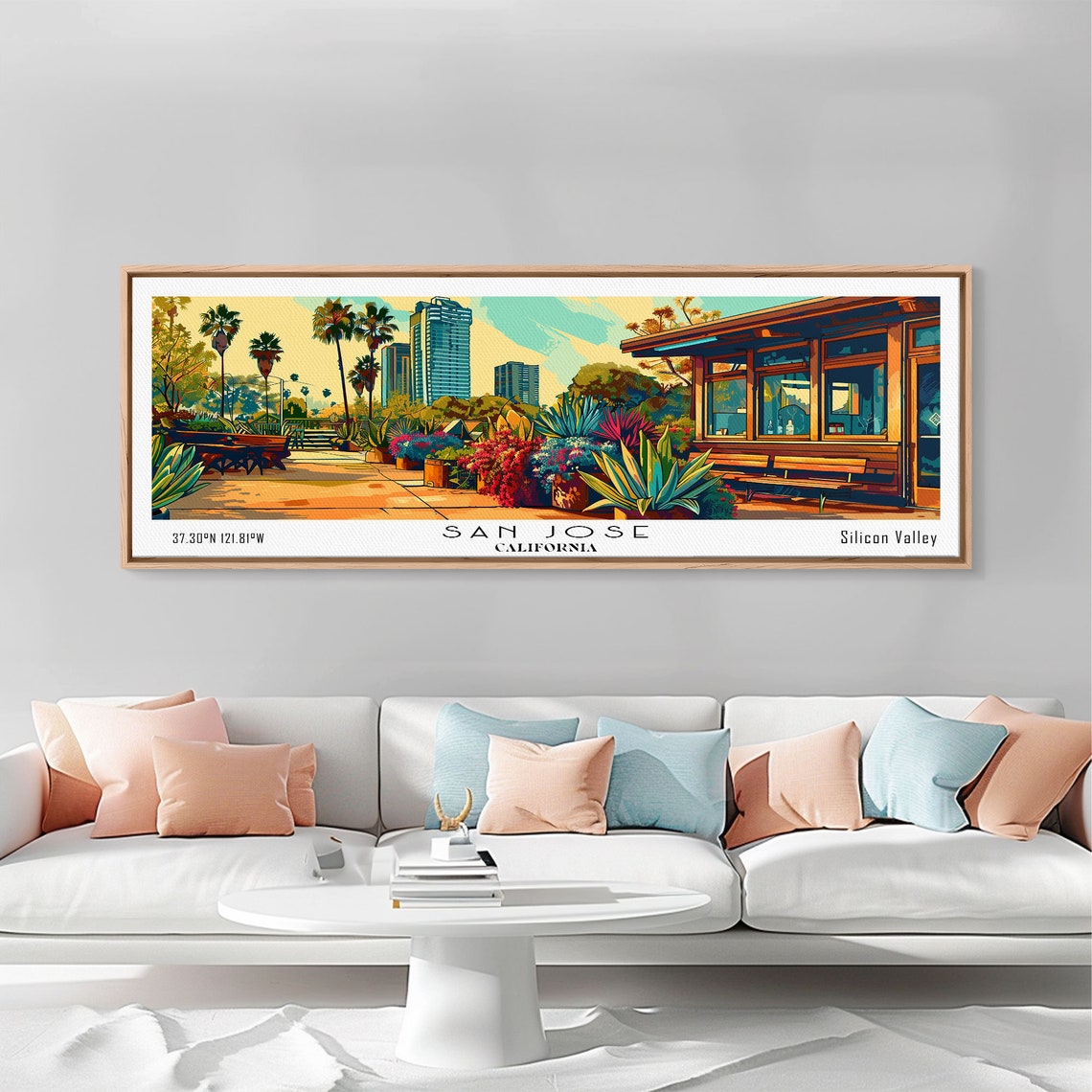 San Jose California Silicon Valley Palm Garden Skyline Travel Poster - Image 2