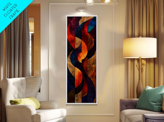 Colorful Abstract Design In Swirling Patterns Framed Print Midcentury Modern Art Skinny Art Tall Art Living Room Wall Decor