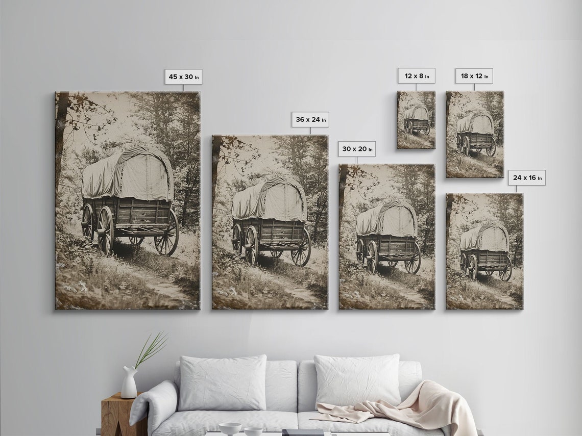Pioneer Covered Wagon Forest Trail Sepia Vintage Antique Wall Poster - Image 2