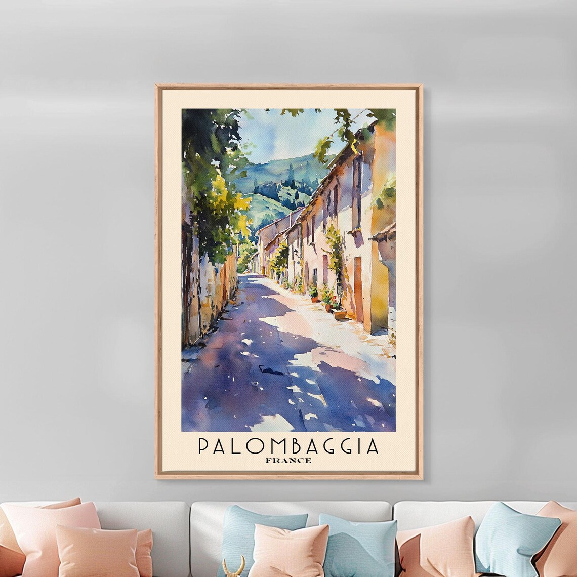 Palombaggia France Sunlit Village Lane Old Houses Green Hills Travel Poster - Image 3