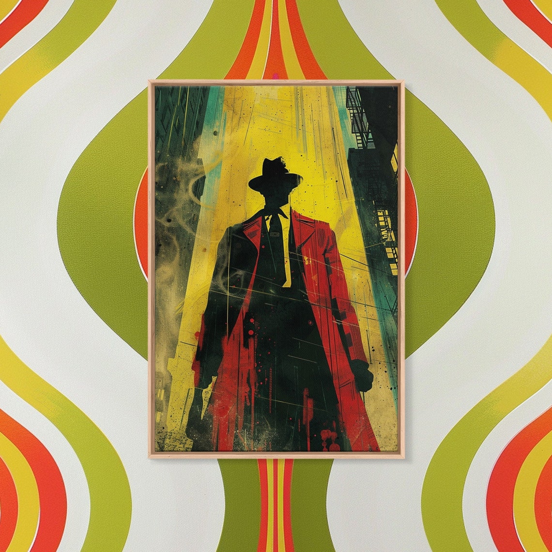 Noir Comic Detective Red Trench Coat Rainy City Gangster Wall Art - Image 2