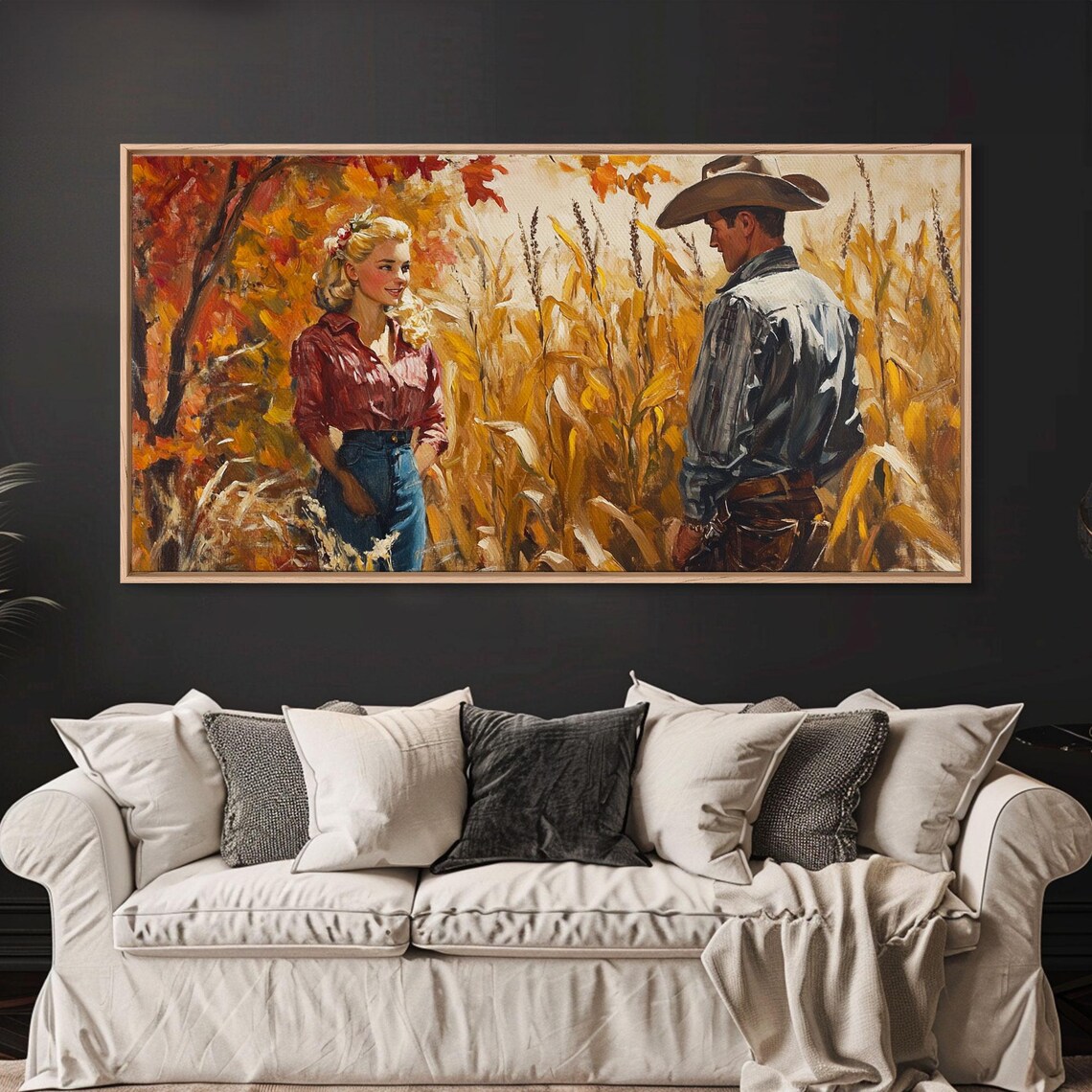 Cowboy Cowgirl Meeting In A Golden Autumn Cornfield Romance Poster