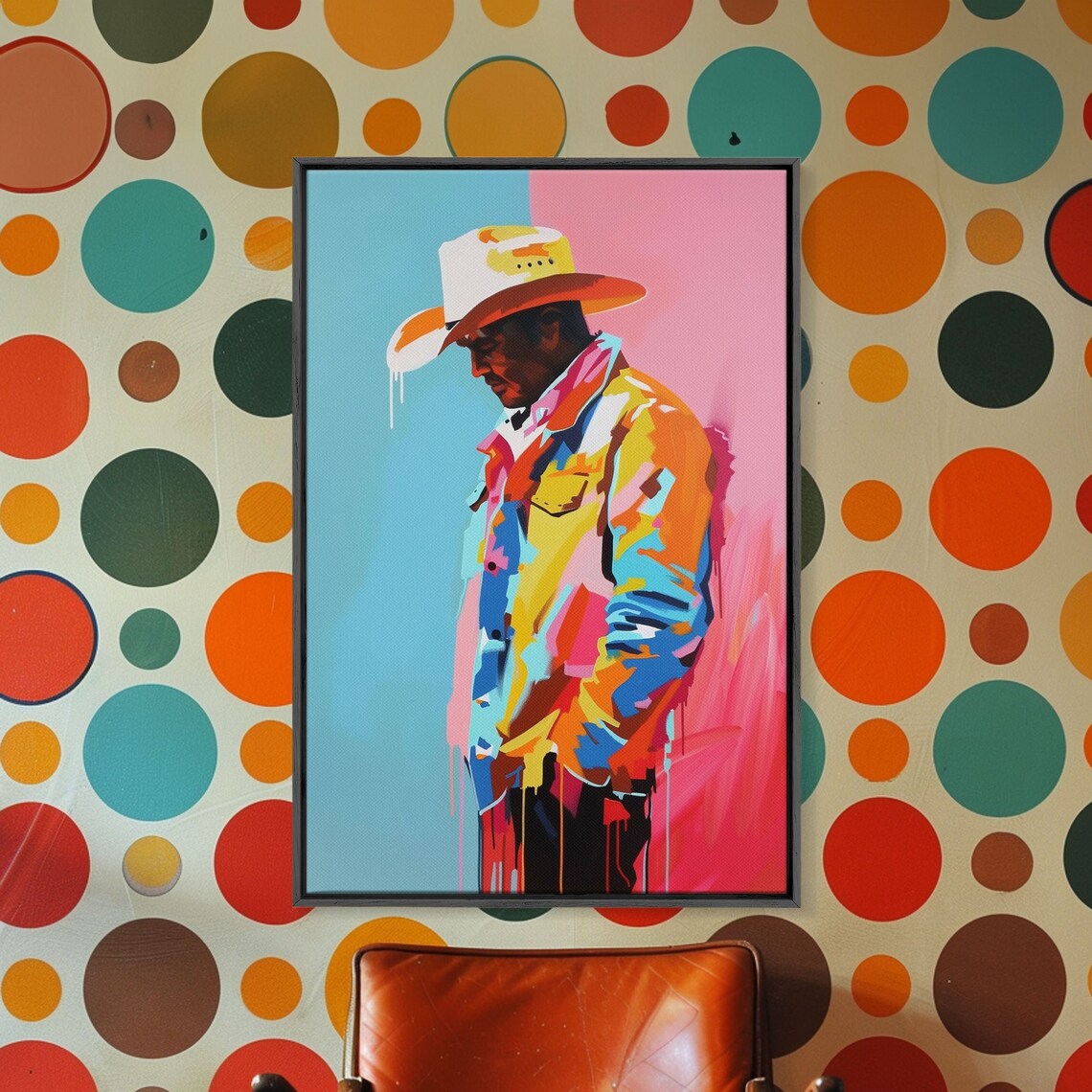 Pensive Cowboy Portrait Colorful Hat Abstract Western Pop Art Poster - Image 4