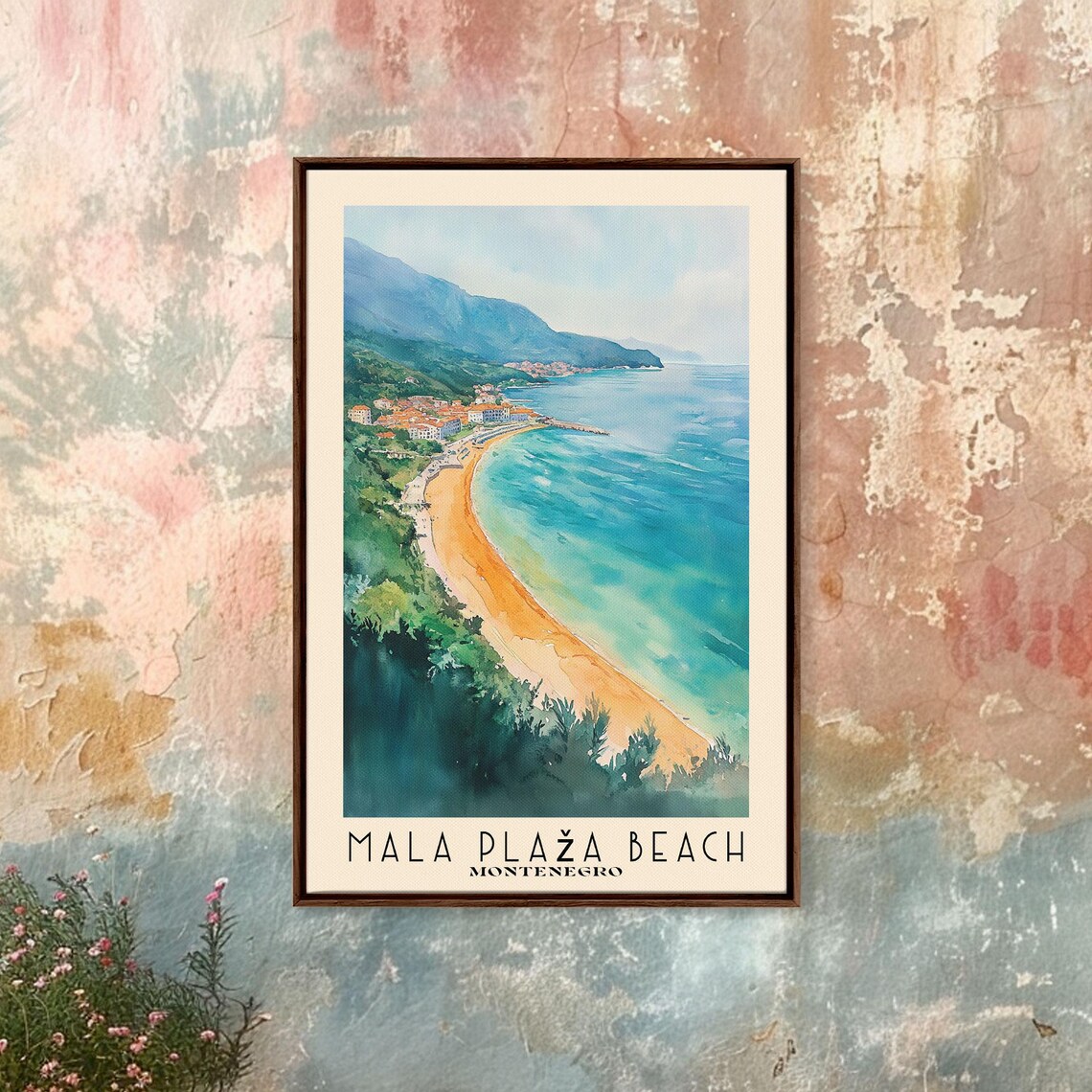 Mala Plaza Beach Montenegro Golden Sand Curved Bay Mountain View Poster - Image 4