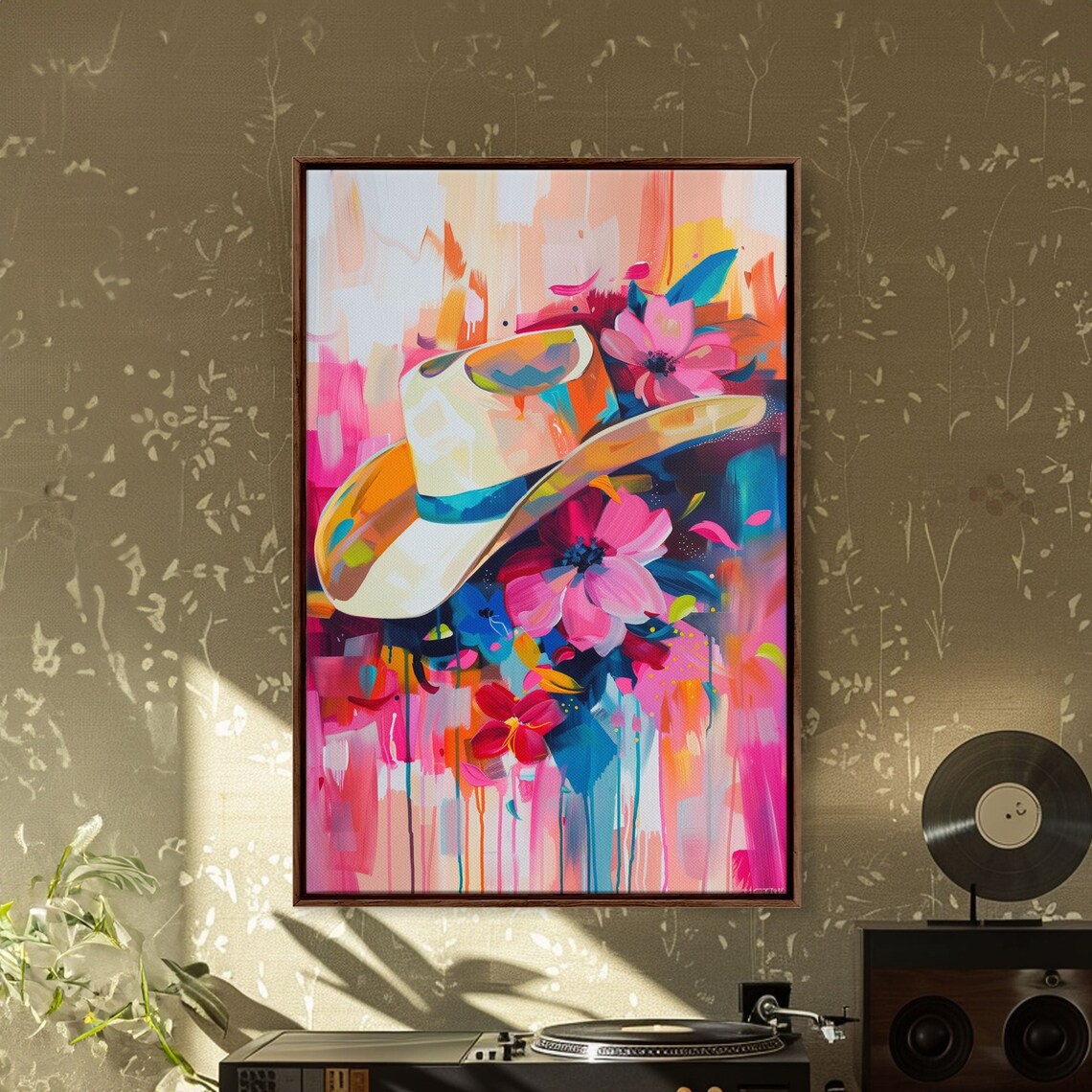 Cowboy Hat With Flowers, Bold Western Decor Art Print