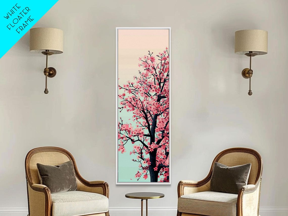Cherry Blossom Tree In Full Pink Bloom Against Soft Sky Wall Art - Image 2