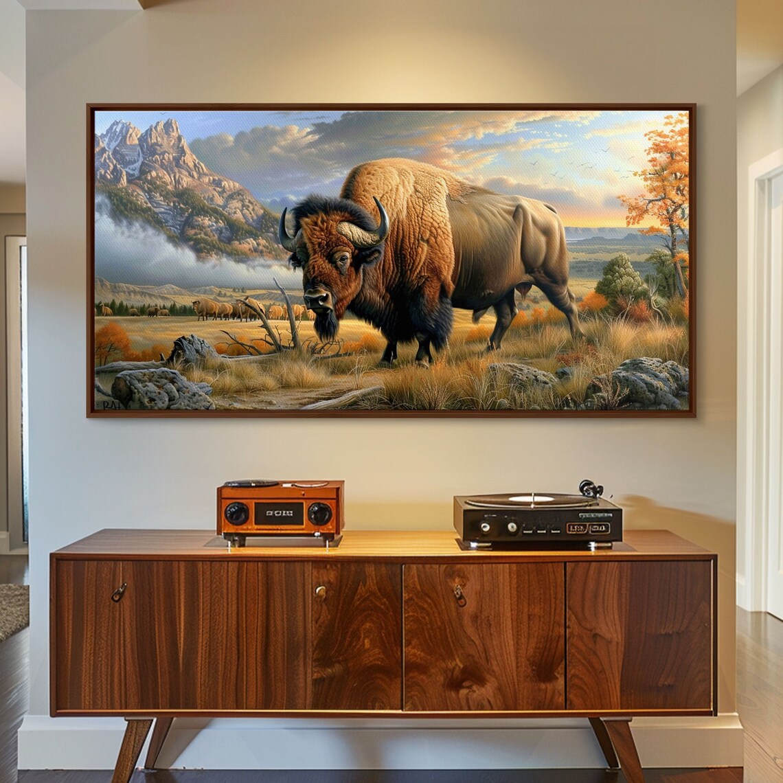 Majestic Bison Autumn Prairie Mountain Valley Wildlife Art Poster - Image 4