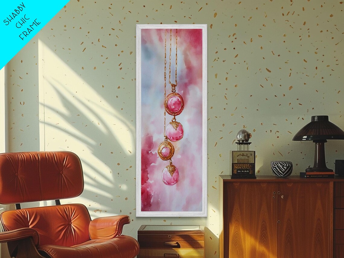 Pink Gemstone Pendant Necklaces Watercolor Jewelry Art Poster - Image 6