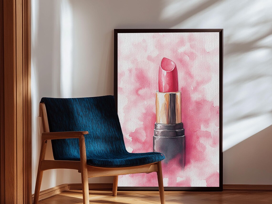 Pink Lipstick Watercolor Painting Preppy Vanity Room Decor Poster - Image 2