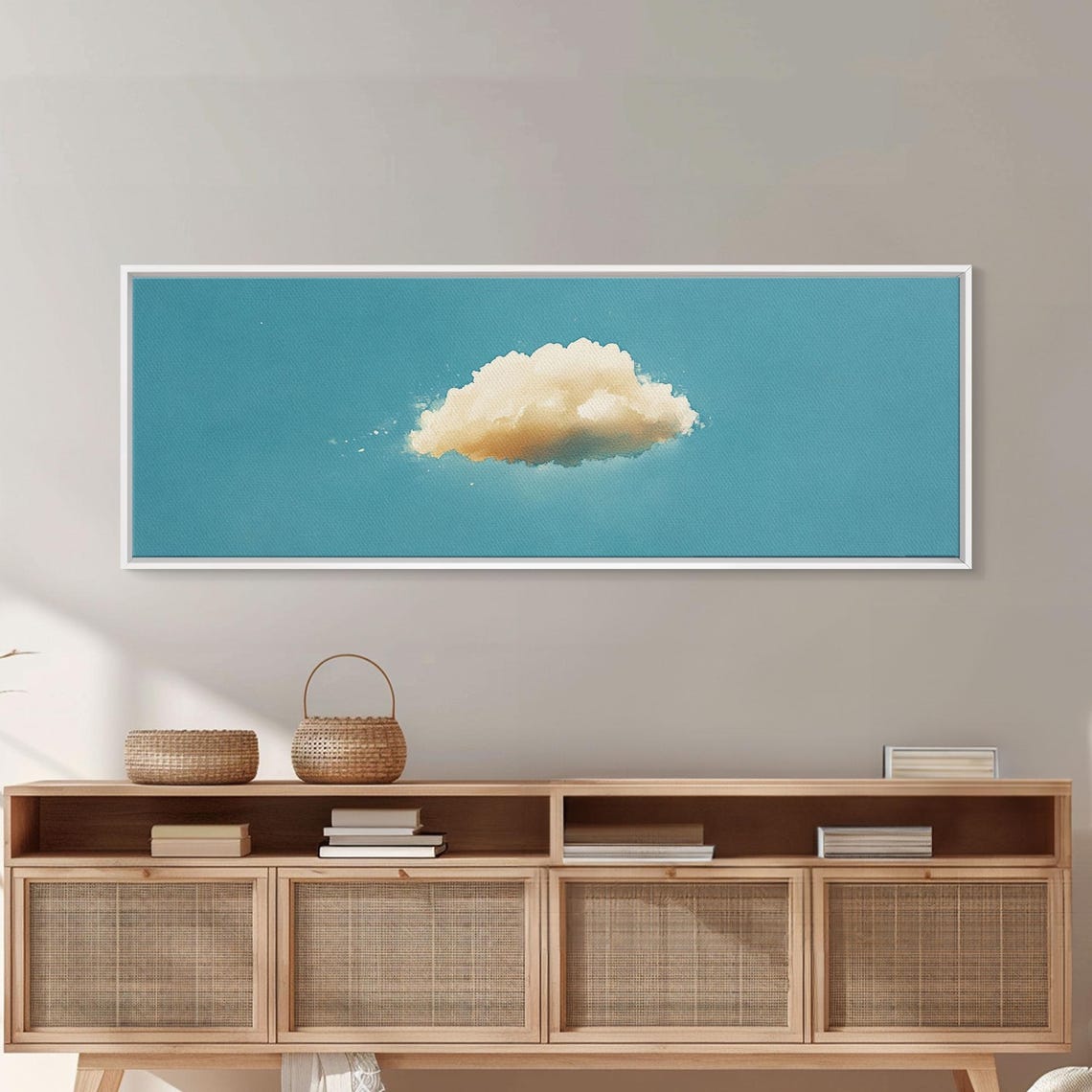 Watercolor Single Cloud Teal Sky Minimalist Serene Wall Art Print - Image 5