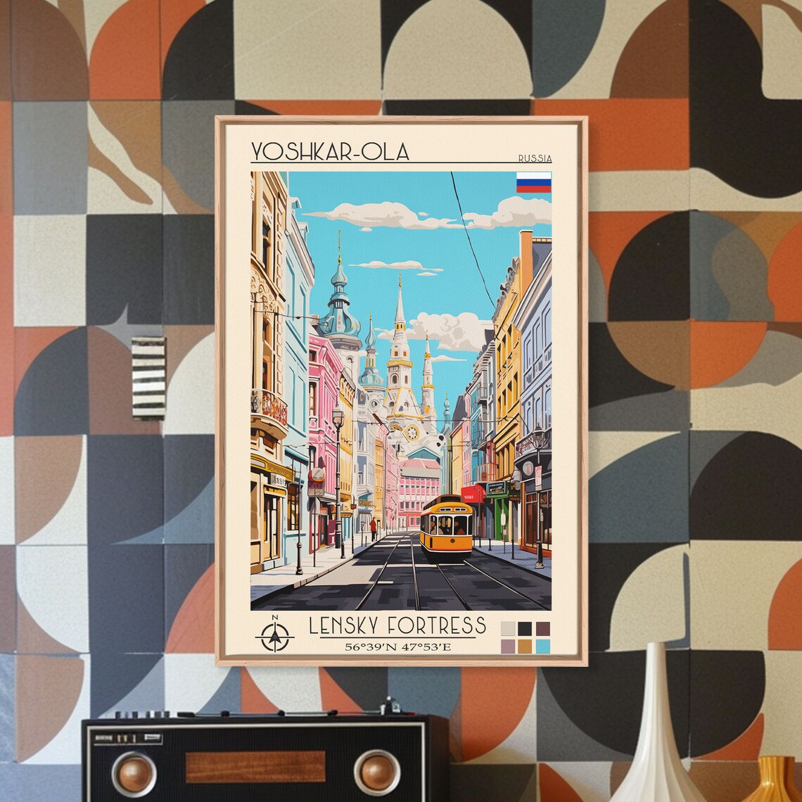Yoshkar Ola Russia Cathedral Street With Tram Midcentury Travel Poster