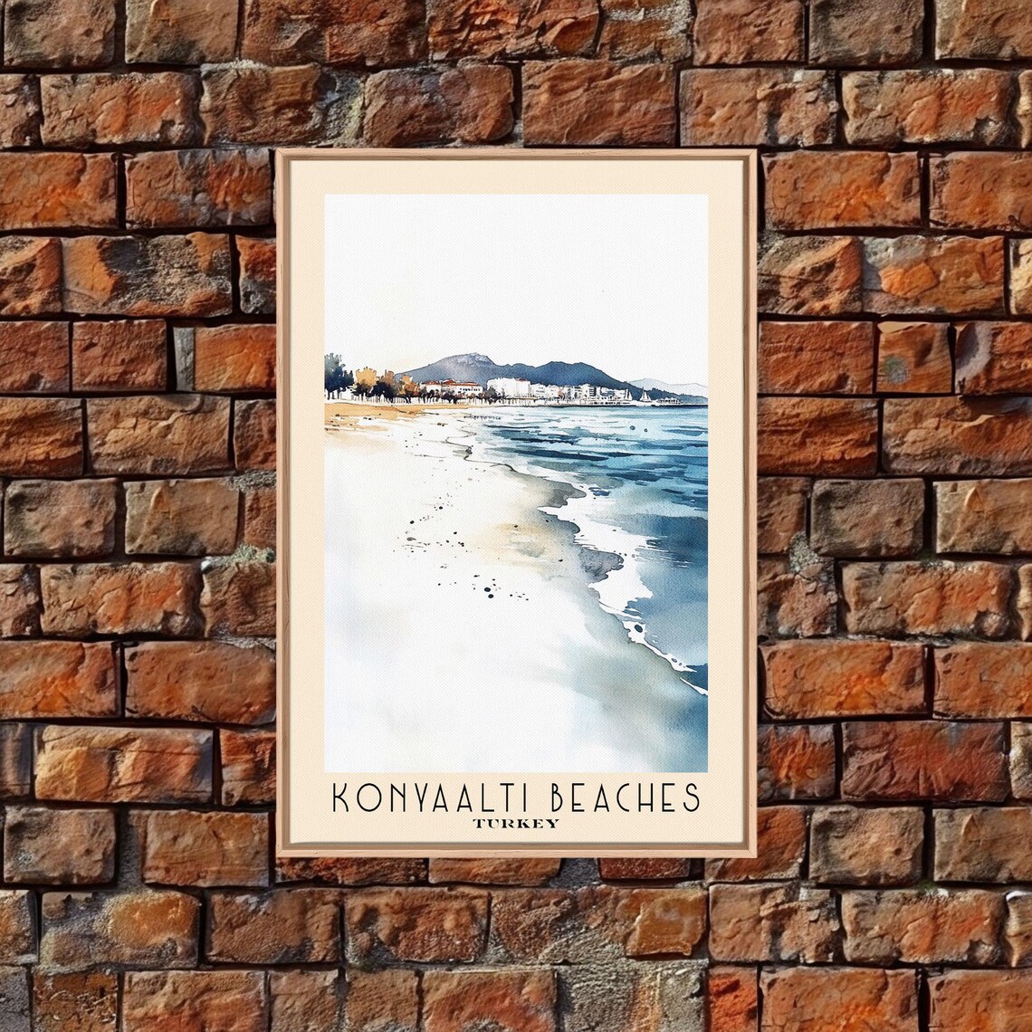Konyaalti Beaches Turkey Long Shore City Mountain View Watercolor Poster - Image 5