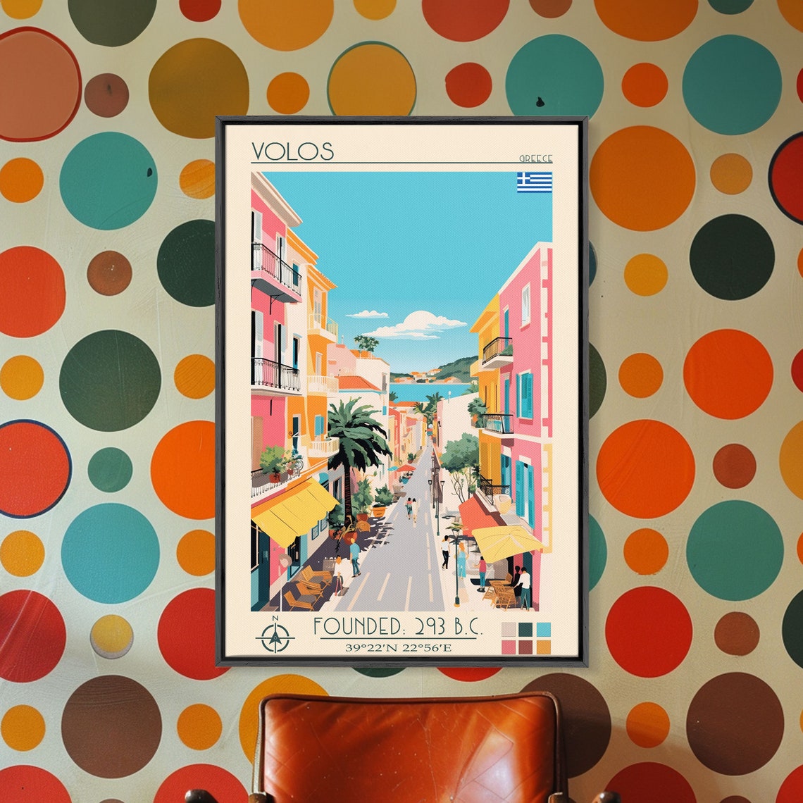 Volos Greece Seaside Street Palm Trees Harbor View Travel Poster - Image 3