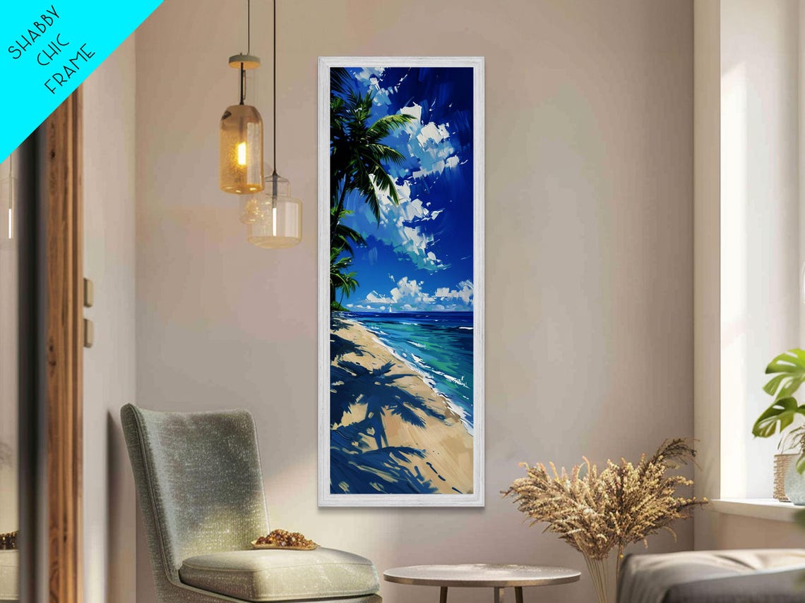 Tropical Beach Palm Shadows White Sand Blue Sky Wall Art Print - Image 2