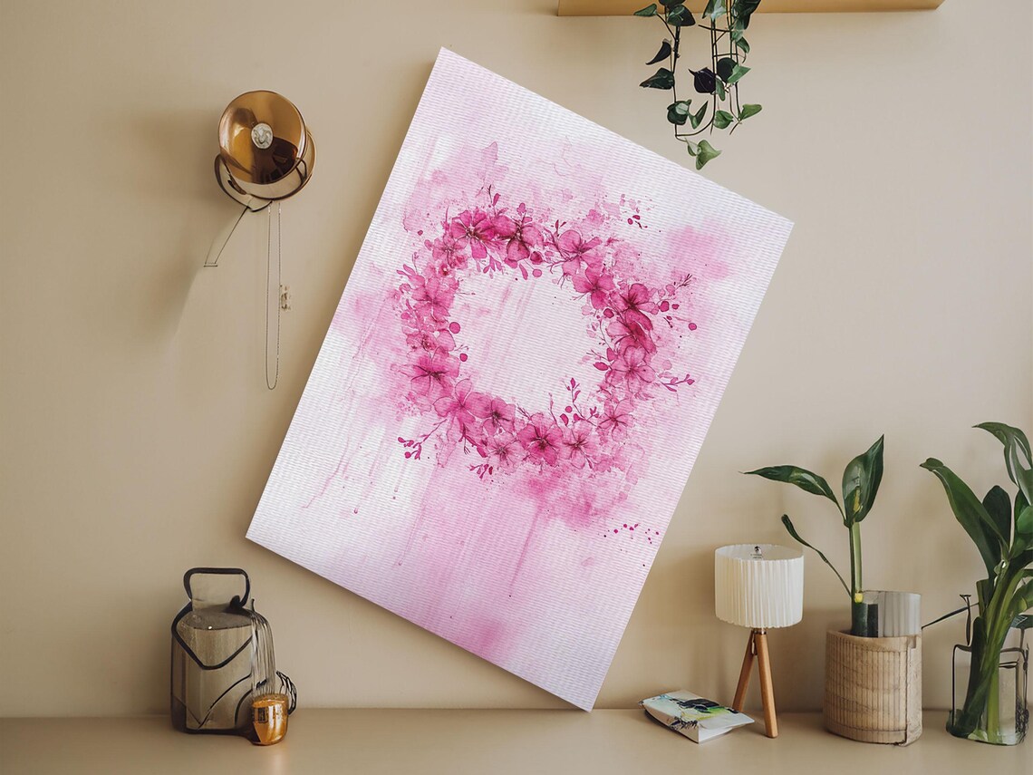 Pink Floral Wreath Watercolor Minimalist Blush Botanical Art Poster - Image 4