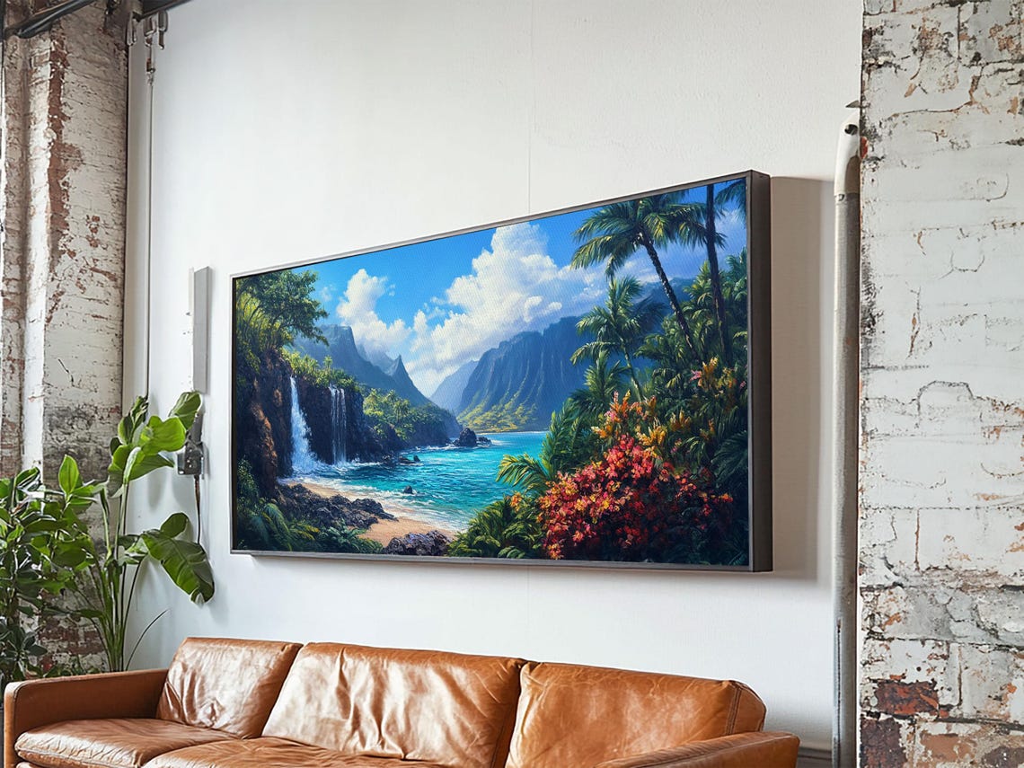 Waterfall Paradise Print Hawaii Art Coastal Wall Art Above Sofa Decor Rustic Landscape Painting Living Room Art Gift Idea - Image 3