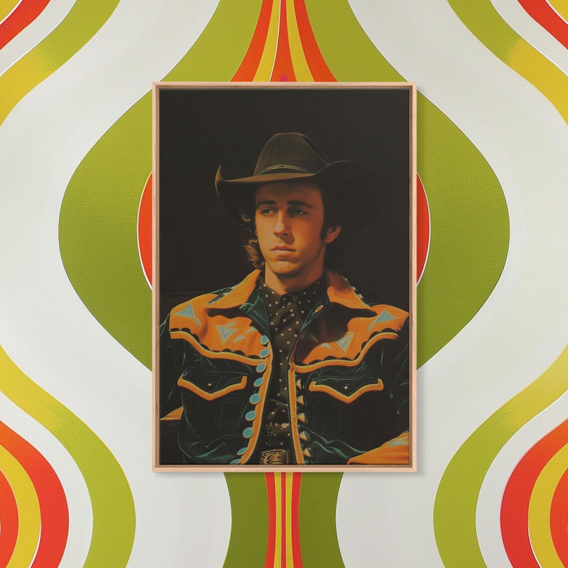 Retro Cowboy Portrait In Western Shirt Against Dark Background Poster - Image 5