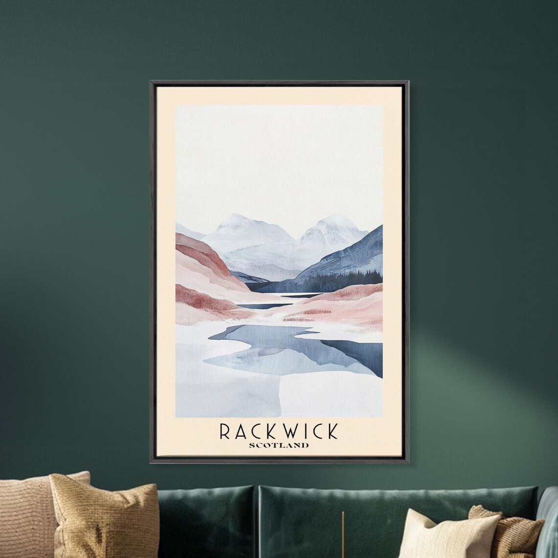 Rackwick Scotland Minimalist Mountain Lake Misty Pastel Landscape Watercolor Poster - Image 5