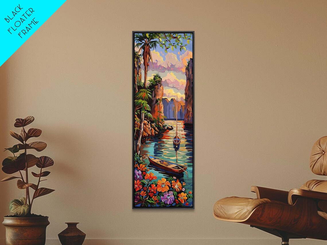 Boats In Narrow Tropical Waterway At Sunset Impasto Harbor View Poster - Image 3