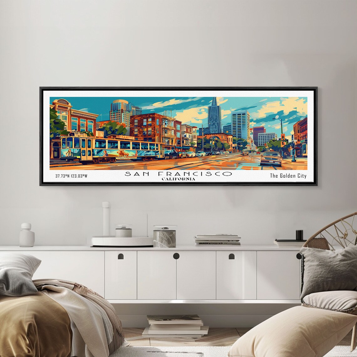 San Francisco California Golden City Cable Car Street Skyline Poster - Image 3