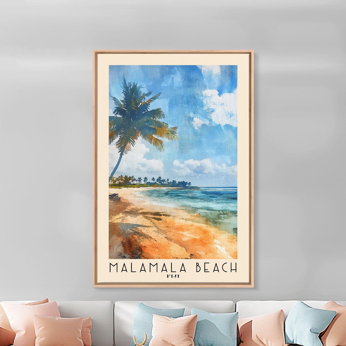 Malamala Beach Fiji Leaning Palm Golden Sand Turquoise Sea Travel Poster - Image 4