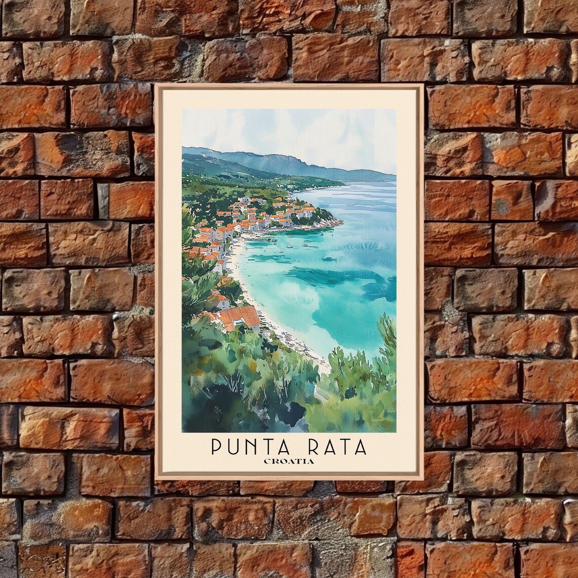 Punta Rata Croatia Red Roof Coastal Town Turquoise Bay Hillside View Watercolor Poster - Image 4