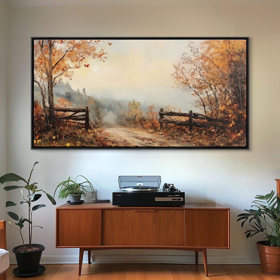 Autumn Country Road Rustic Split Rail Fence Misty Fall Woods Poster