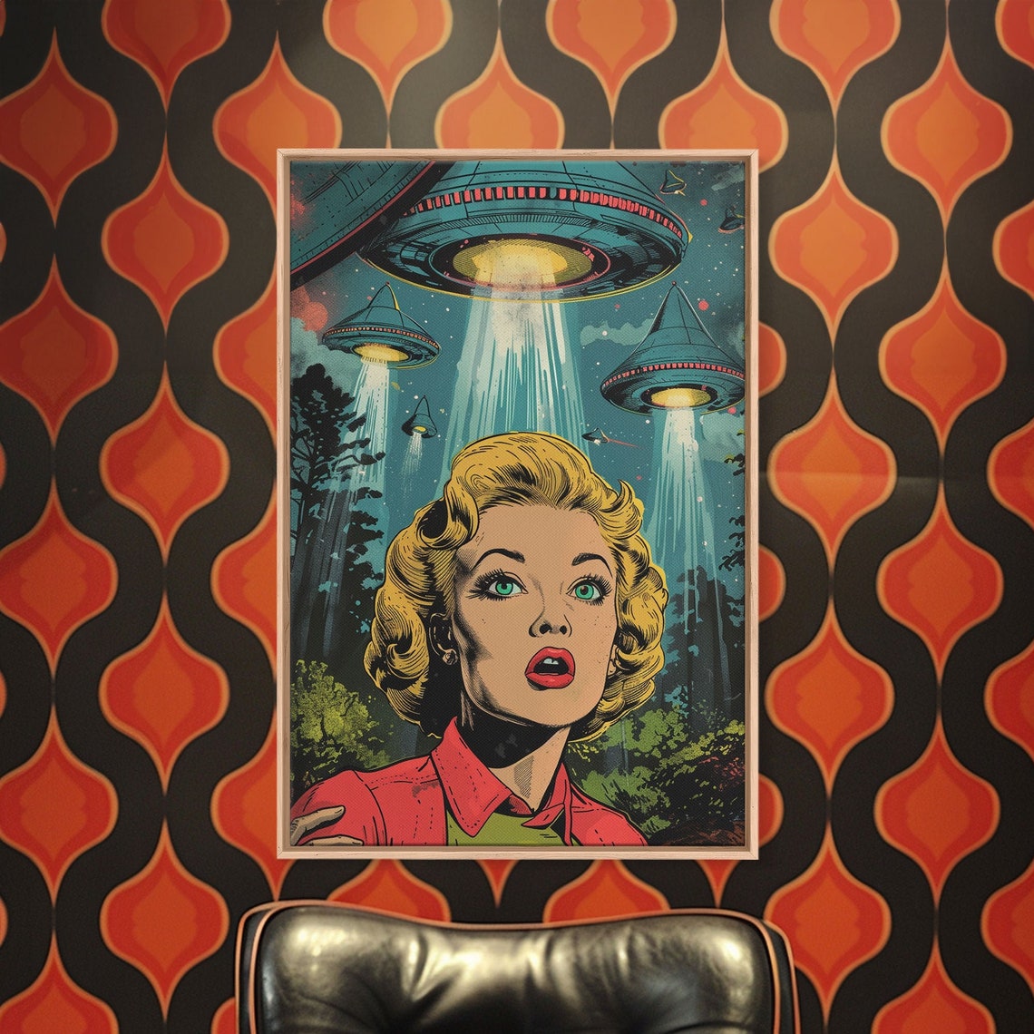 1950s Atomic Age Pop Art UFO Saucers Vintage Comic Style Wall Art