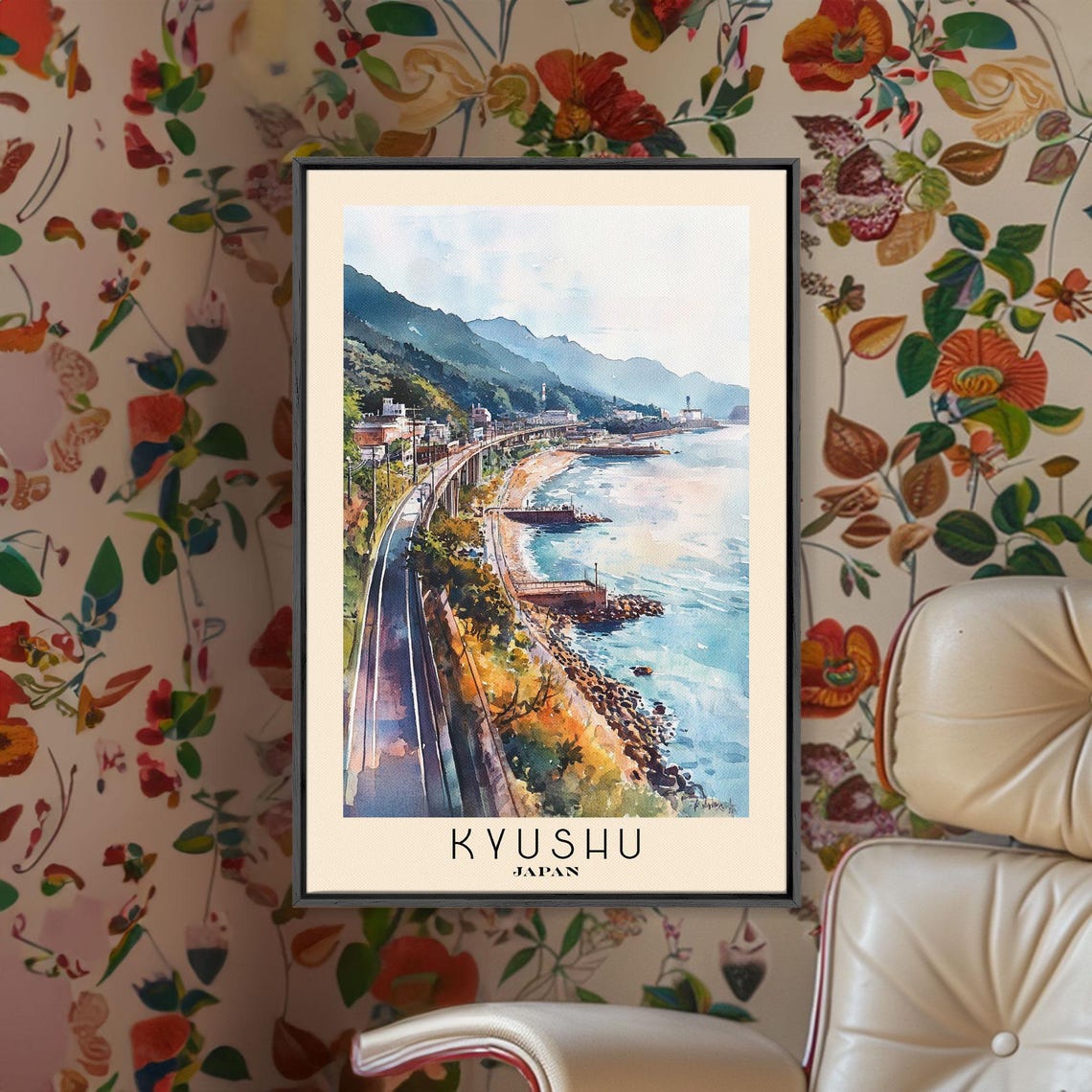 Kyushu Japan Coastal Railway Shore Blue Sea Mountain Coast Poster - Image 2
