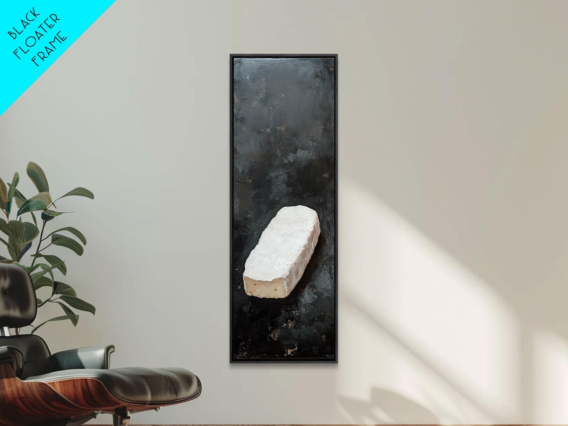 Brie Cheese Wedge Minimalist Black Background Still Life Wall Art - Image 4