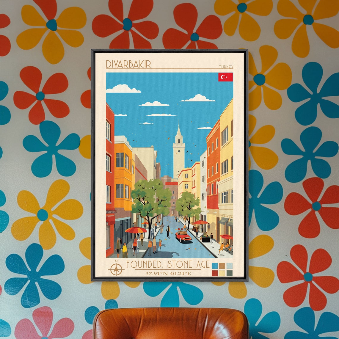 Diyarbakir Turkey Sunny Street Church Tower Cafe Umbrellas Poster - Image 4