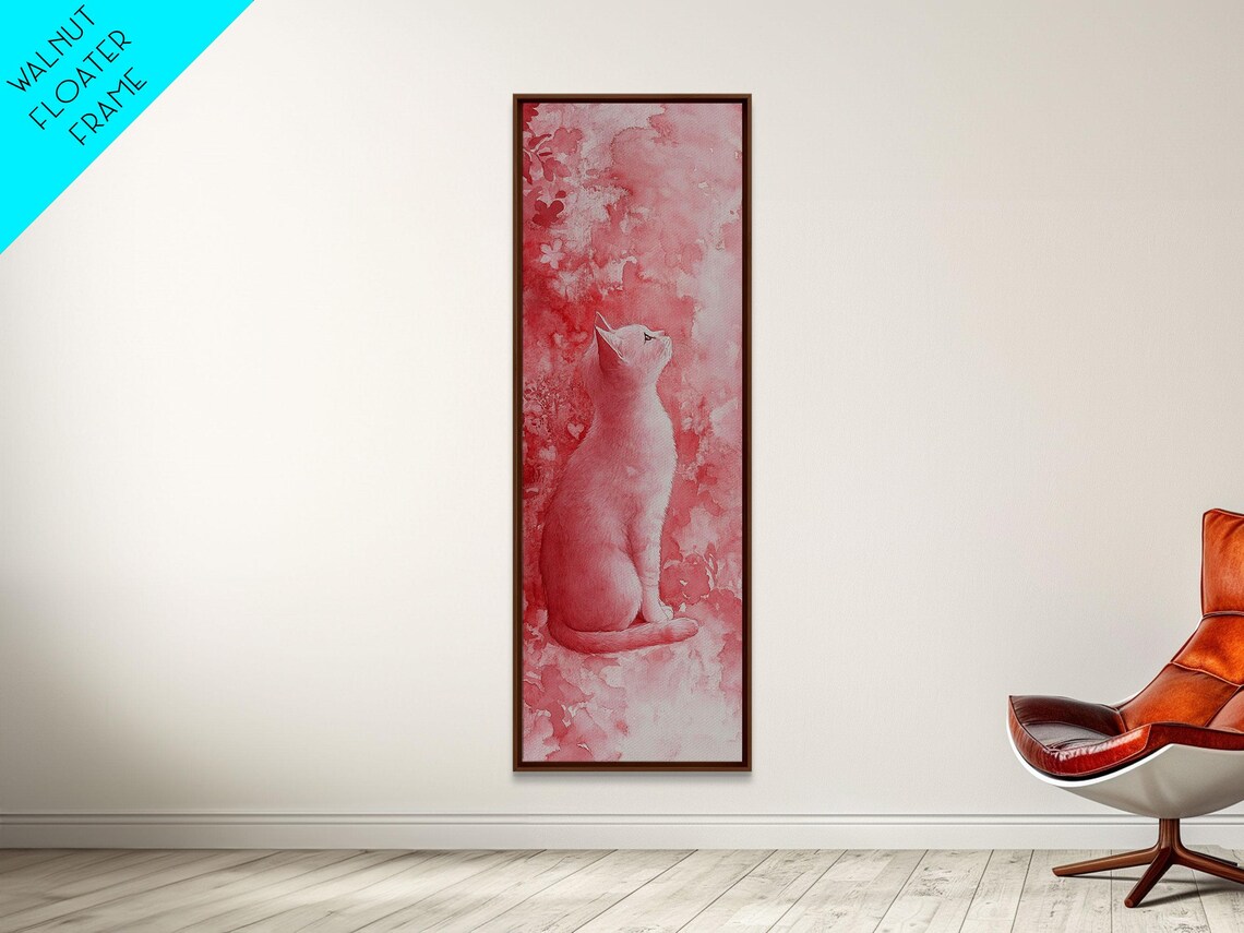 Pink Watercolor Cat Sitting Floral Whimsical Animal Wall Art - Image 5