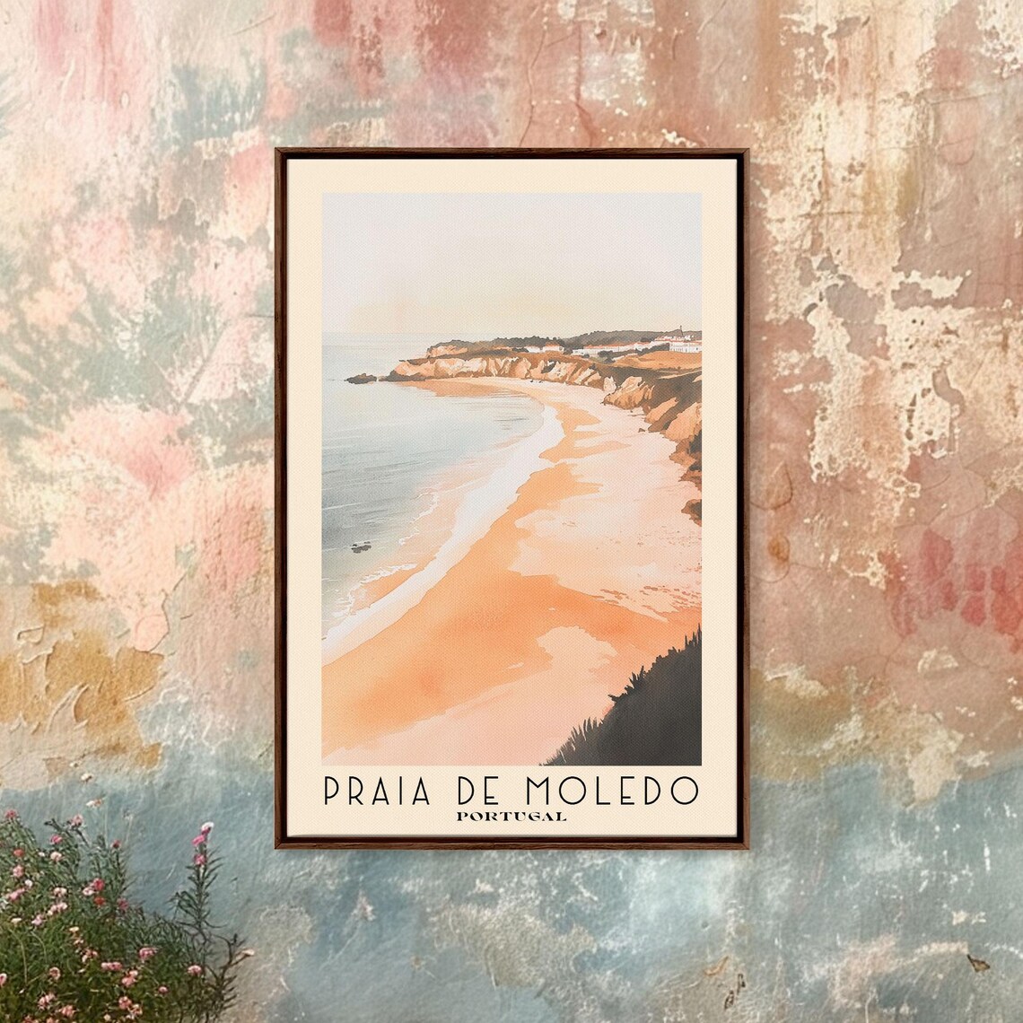 Praia de Moledo Portugal Peach Beach Rocky Headlands Watercolor Poster