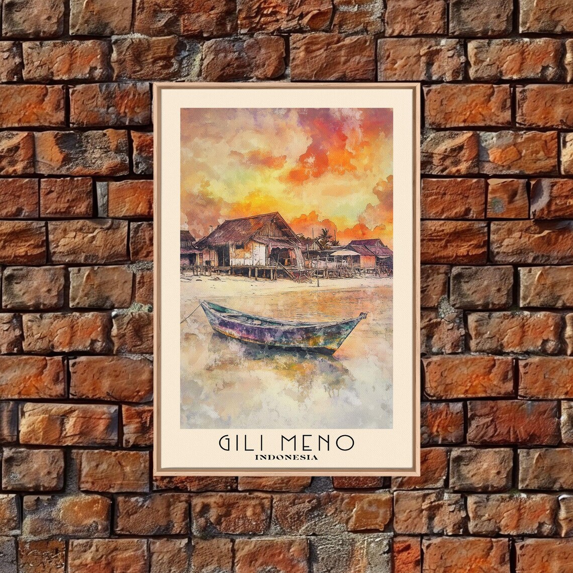 Gili Meno Indonesia Fiery Sunset Fishing Boat Stilt Huts Poster - Image 5