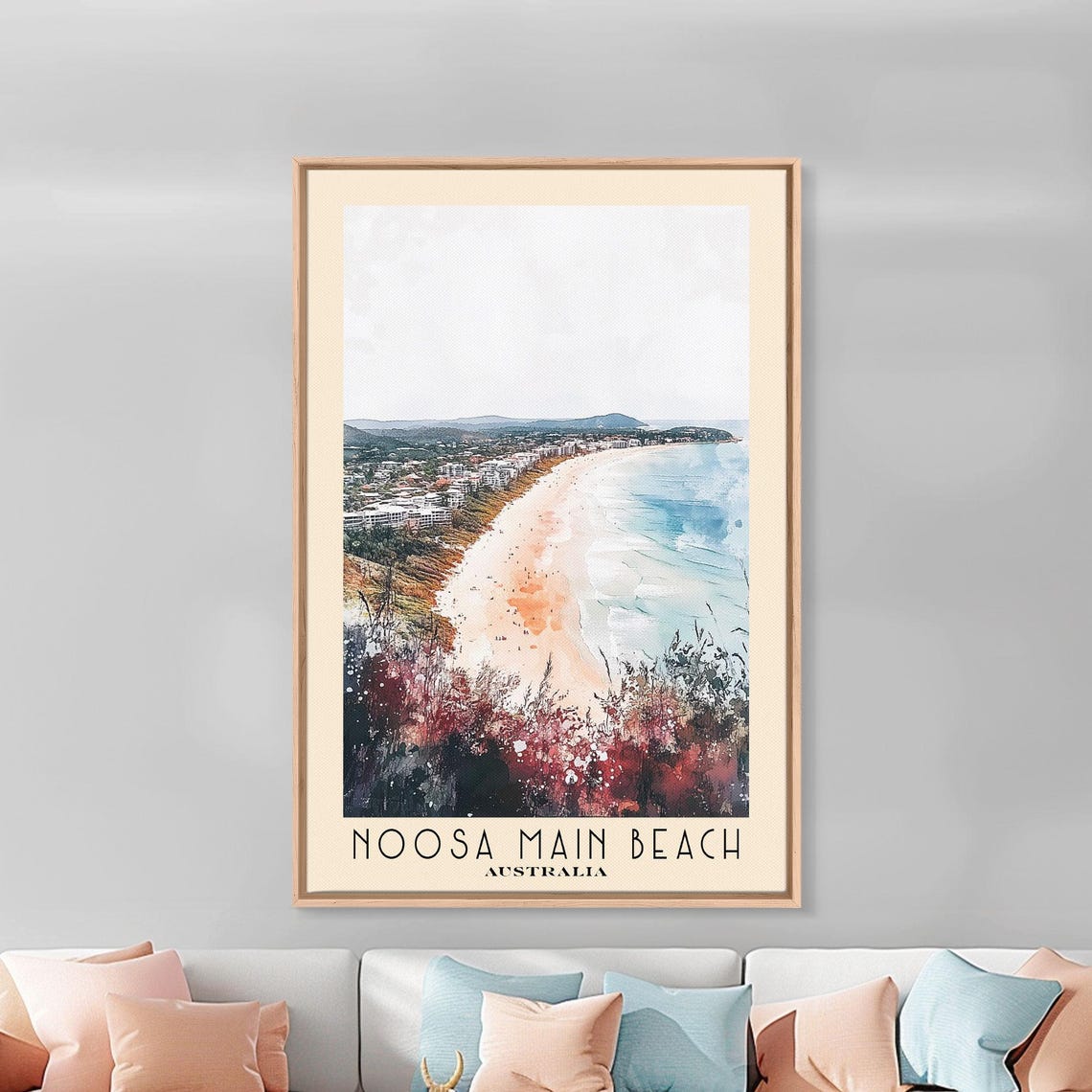 Noosa Main Beach Australia Aerial Town Blooming Trees Beach Poster - Image 3
