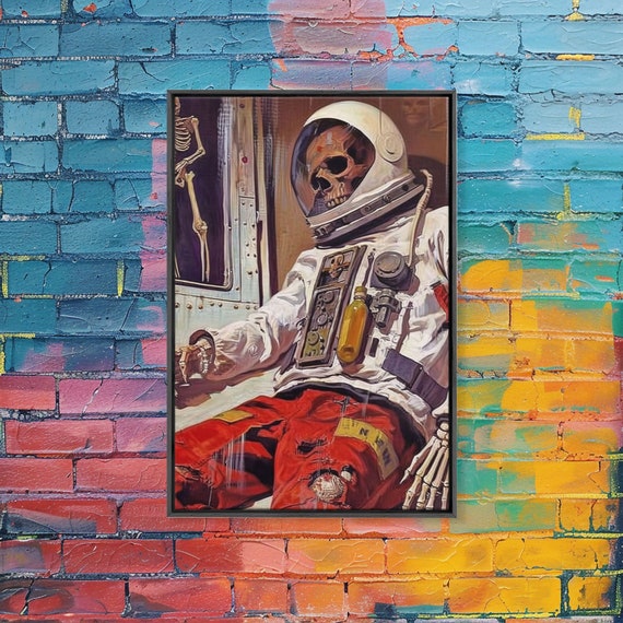 Skeleton In Astronaut Suit, Gothic Art Poster