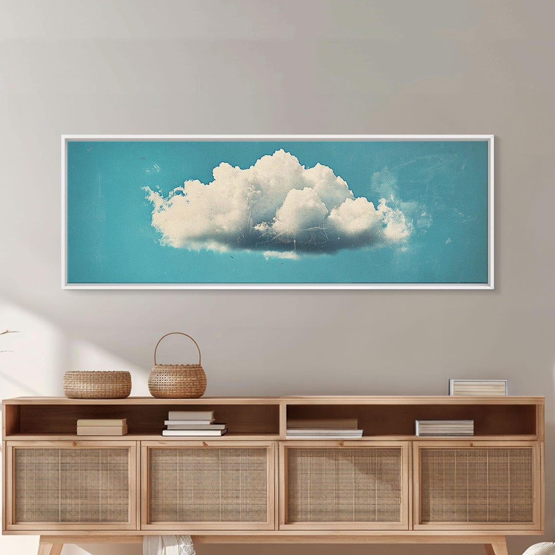Lonely Cloud Blue Sky Minimalist Panoramic Sky Art Wall Print - Image 3