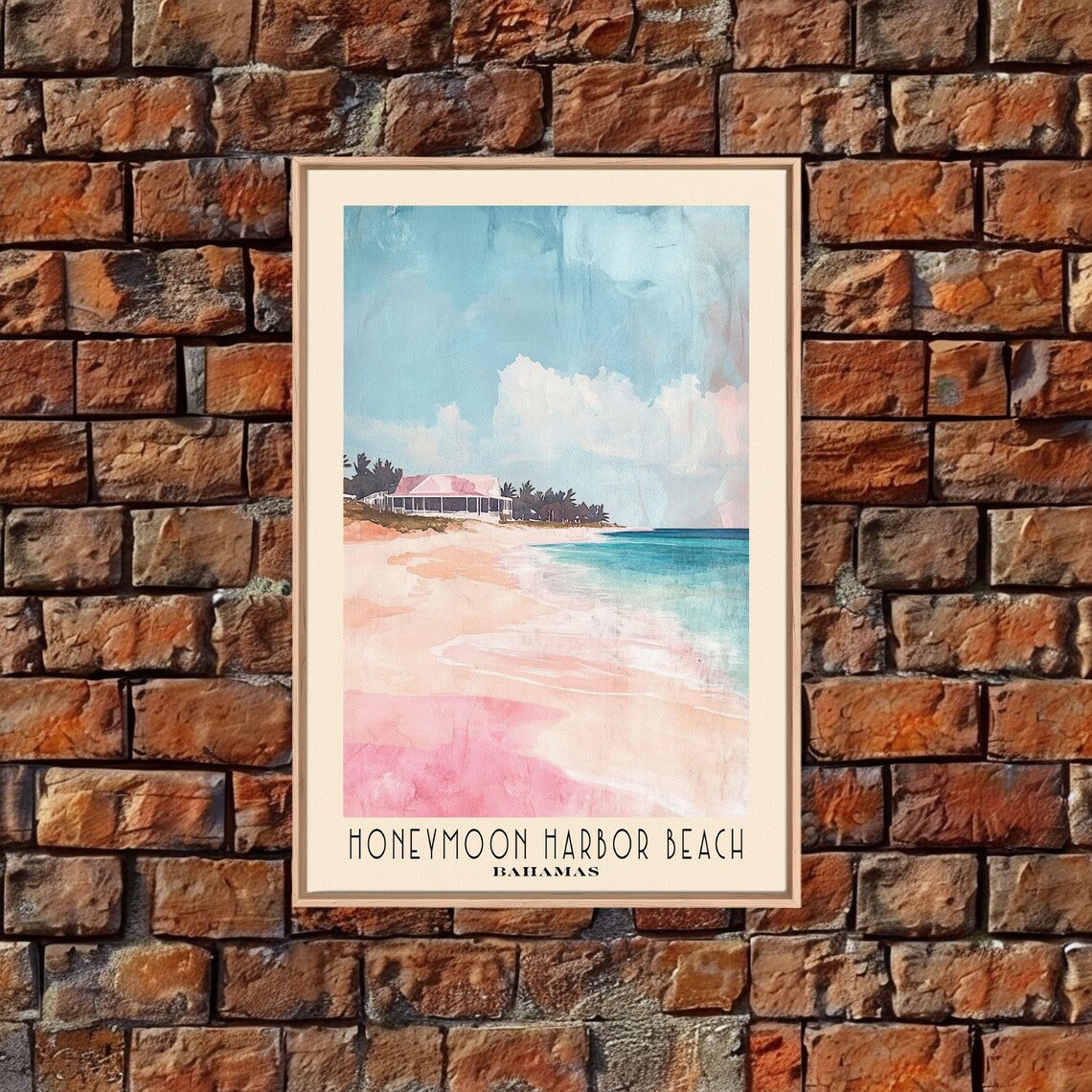 Honeymoon Harbor Beach Bahamas Pink Sand Resort Watercolor Poster - Image 5